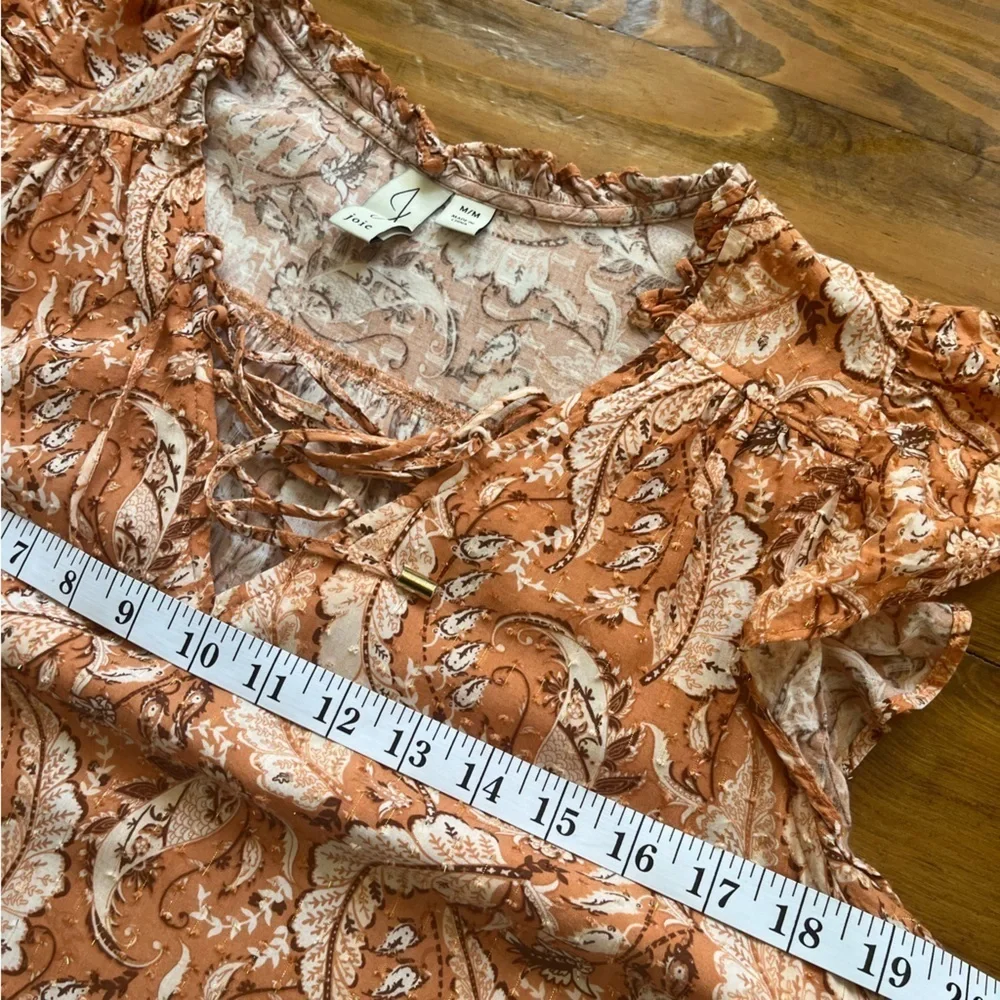 JOIE Bohemian Rayon Printed Ruffle Blouse Top Metallic Accent size Medium - Picture 8 of 10